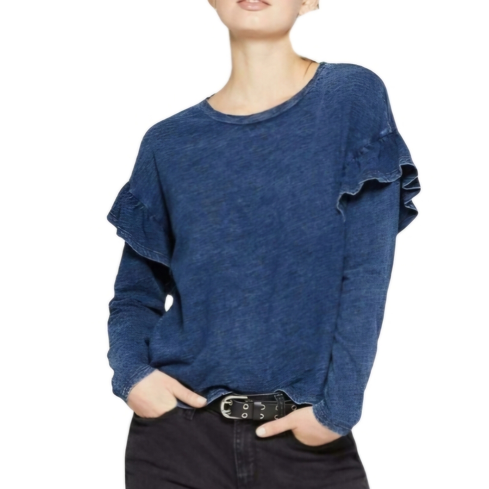 Universal Thread indigo blue long sleeve ruffle t-shirt Small